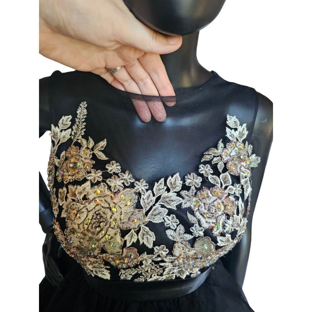 Black/Silver/Gold Embroidered Illusion Full Skirt Party Dress - Mori Lee - Picture 5 of 9